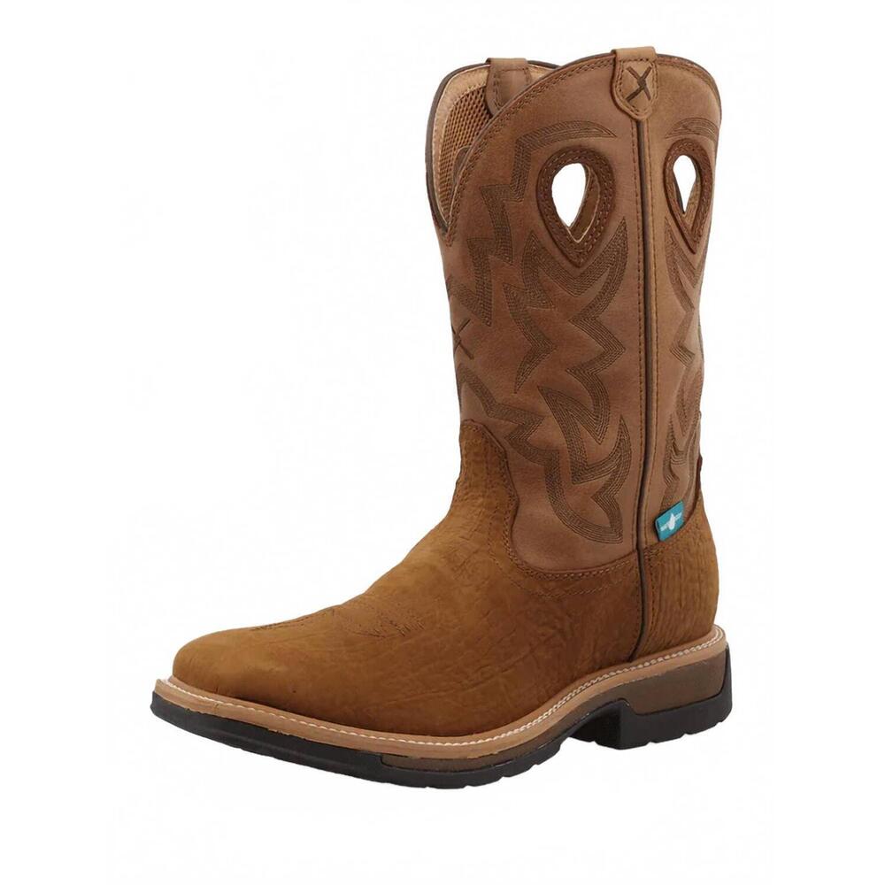 NEW TWISTED X men's waterproof lite western work boot in bark brown/tan